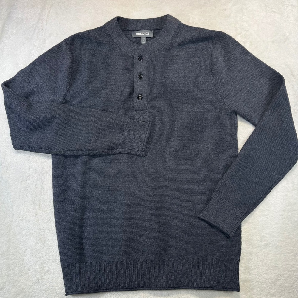 Quiet Luxury Bonobos Merino Wool Henley Sweater M Slim Fit Minimalist Charcoal